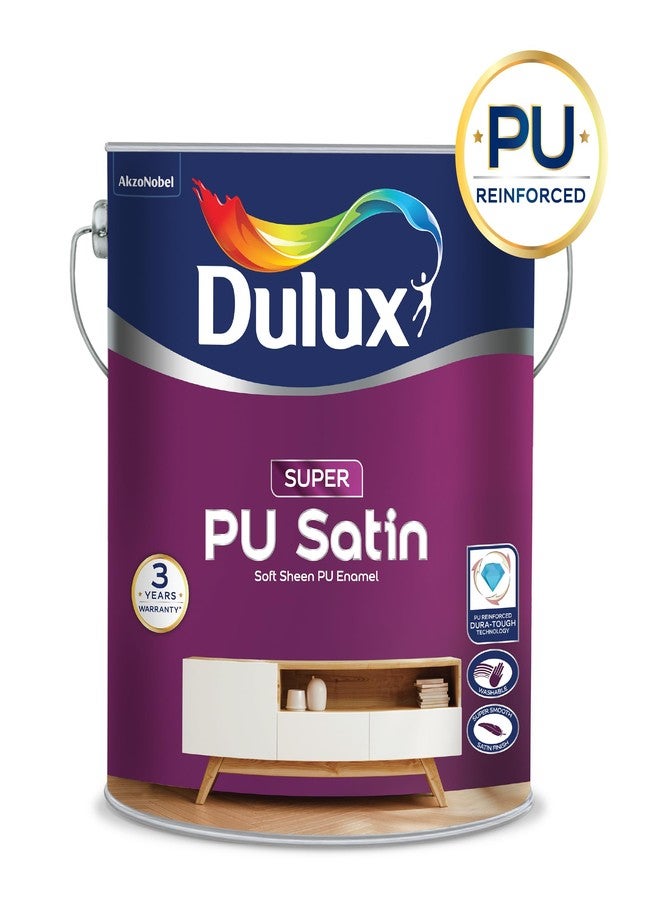 ديولكس دهان دولوكس سوبر بي يو ساتان أبيض مينا، أساسه مذيب | لمسة نهائية ناعمة لامعة فاخرة للأسطح الخشبية والمعدنية والبنائية | قابل للغسل، سريع الجفاف، ومقاوم للبقع، ضمان 3 سنوات - أبيض - 1 لتر - Image 4